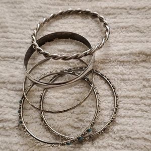 5 Silvertone Bangle Bracelets